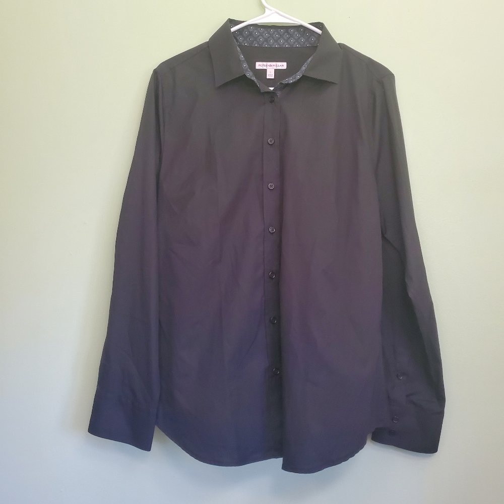 EUC Peter Millar Ladies Womens Large Solid Black Button Dress Shirt Woven Top